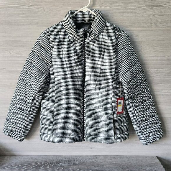 Vince Camuto Puffer Jacket Women Medium Zip Up Houndstooth Print Black White NWT - Picture 8 of 16